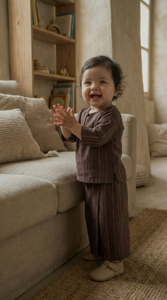 KESUMA Baby's Kurung Kedah Set in Brown Stripes
