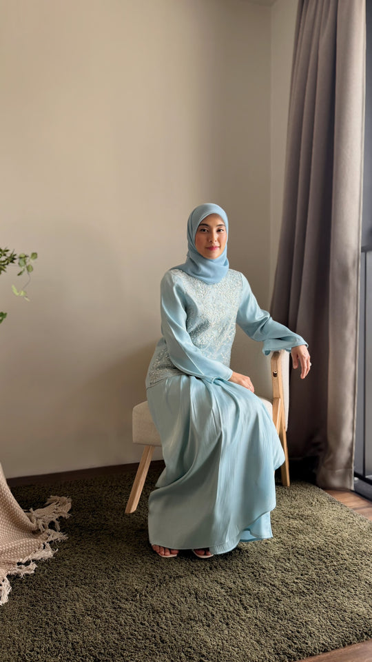KEMBOJA Modern Kurung Set in Gilded Ice Blue