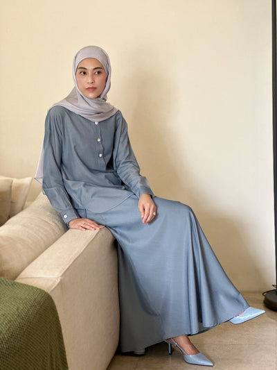 ALMA Asymmetric Blouse in Dusty Blue (Top Only)