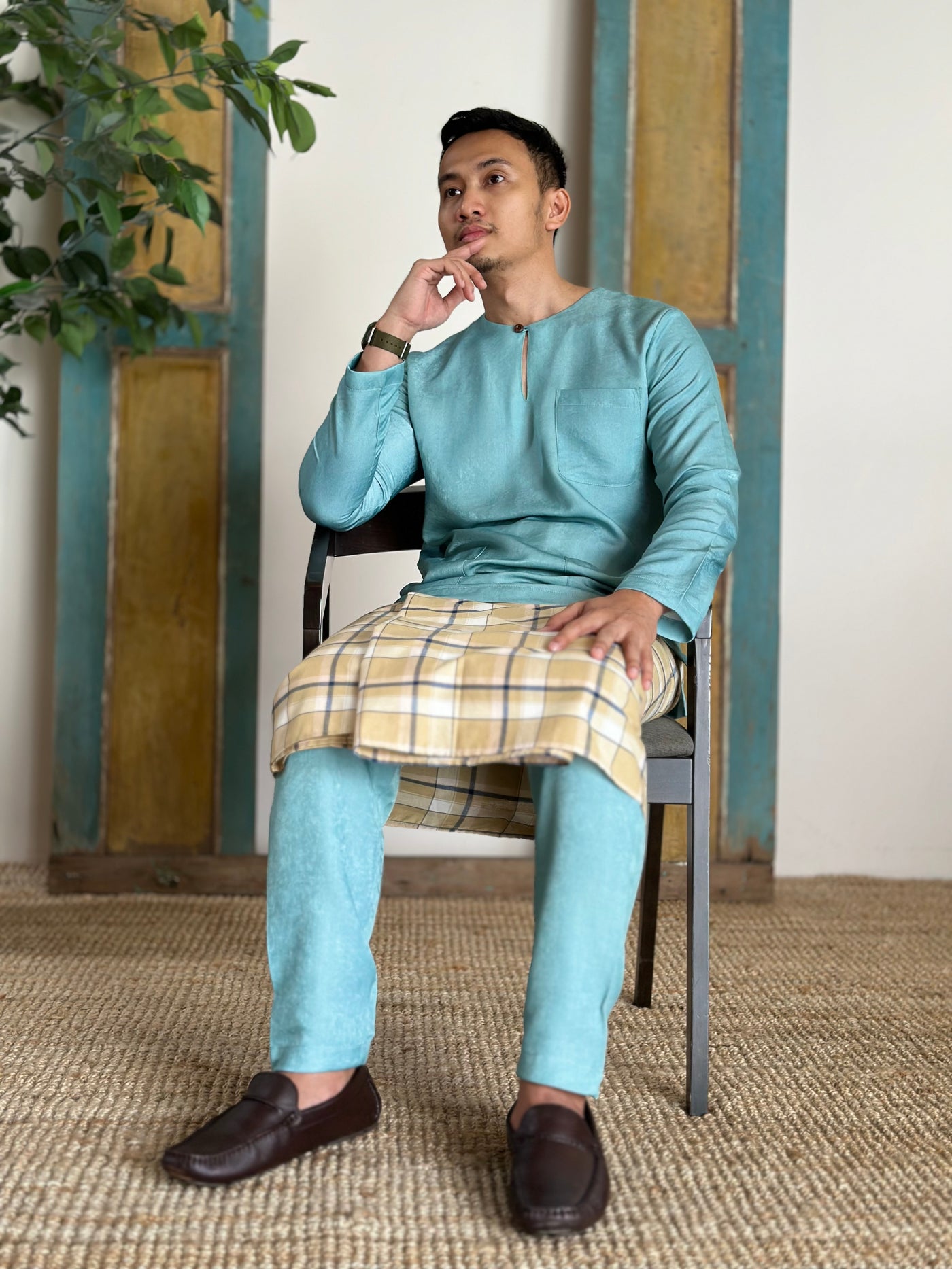 MALIK Teluk Belanga Baju Melayu Set in Turquoise