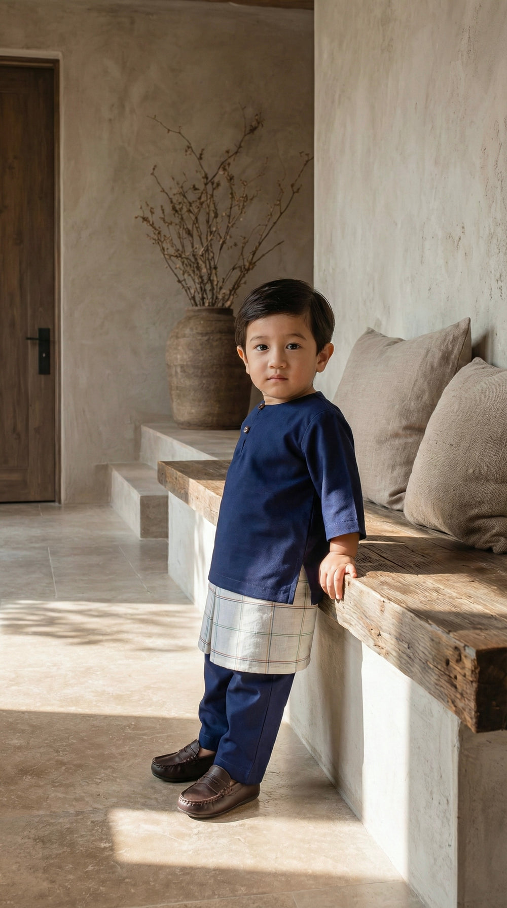 QAID Baby’s Teluk Belanga Baju Melayu Set in Midnight Blue