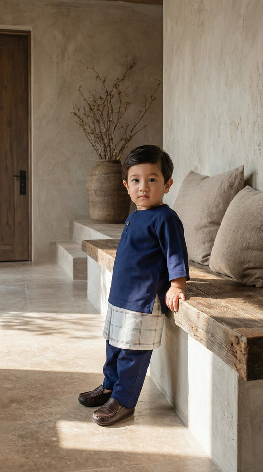 QAID Baby’s Teluk Belanga Baju Melayu Set in Midnight Blue