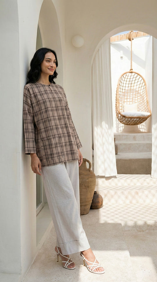 MAIMUNAH Kedah Top in Olive Plaid