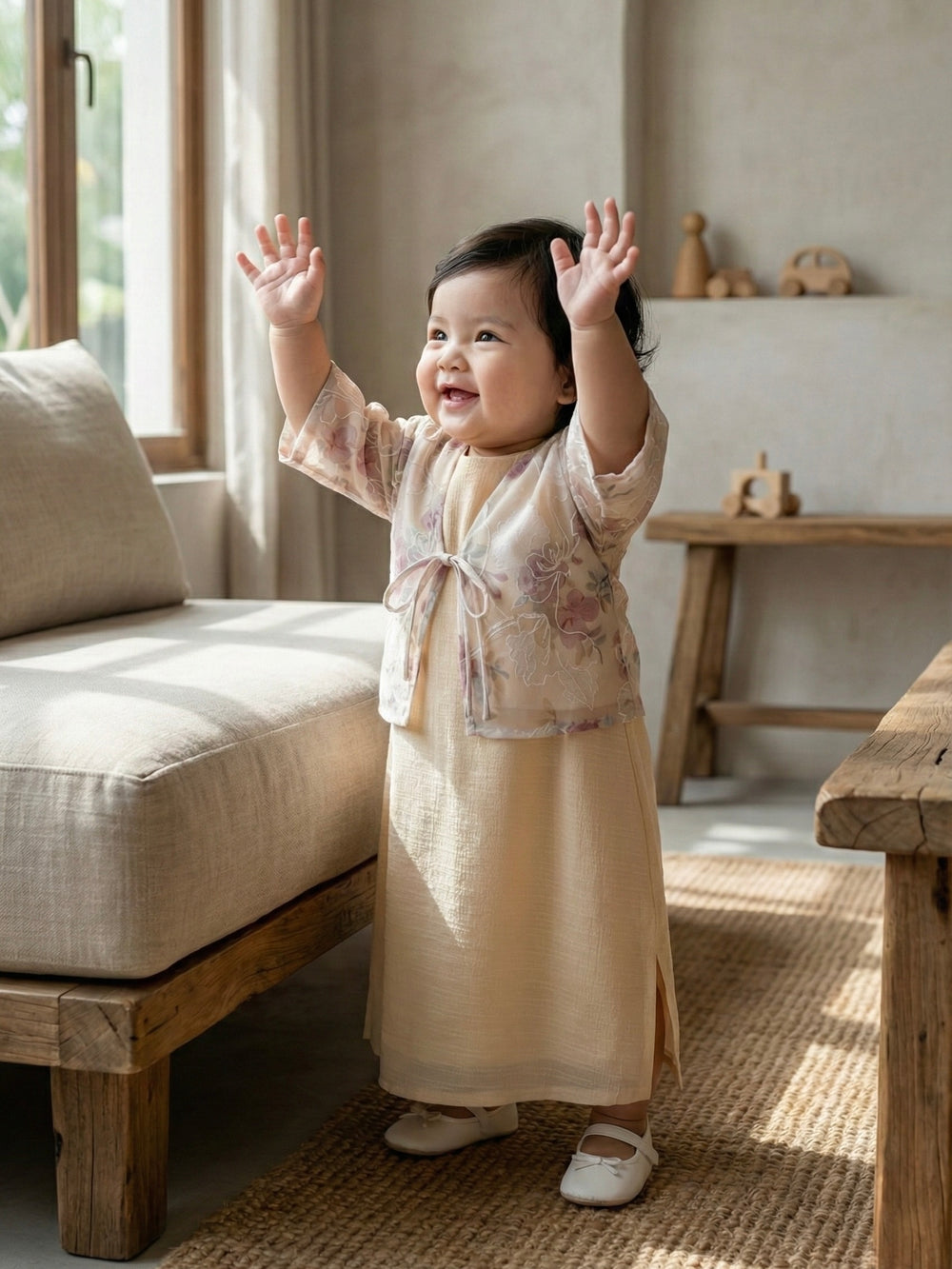 IXORA Baby's Dress with Bolero Set in Vanilla Rose