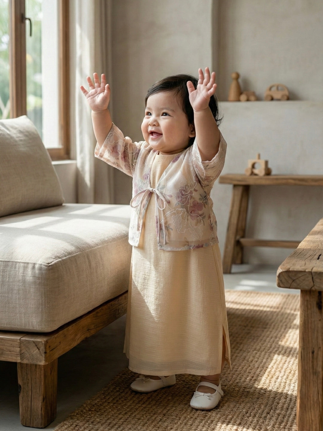 IXORA Baby's Dress with Bolero Set in Vanilla Rose