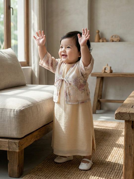 IXORA Baby's Dress with Bolero Set in Vanilla Rose
