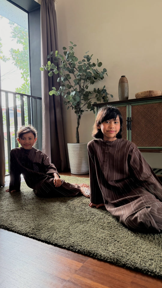DELIMA Riau Kurung Set in Brown Stripes