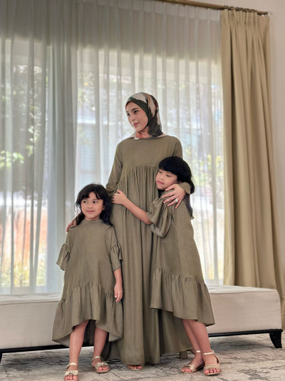 SERENA Flounce Maxi Dress in Mudgreen
