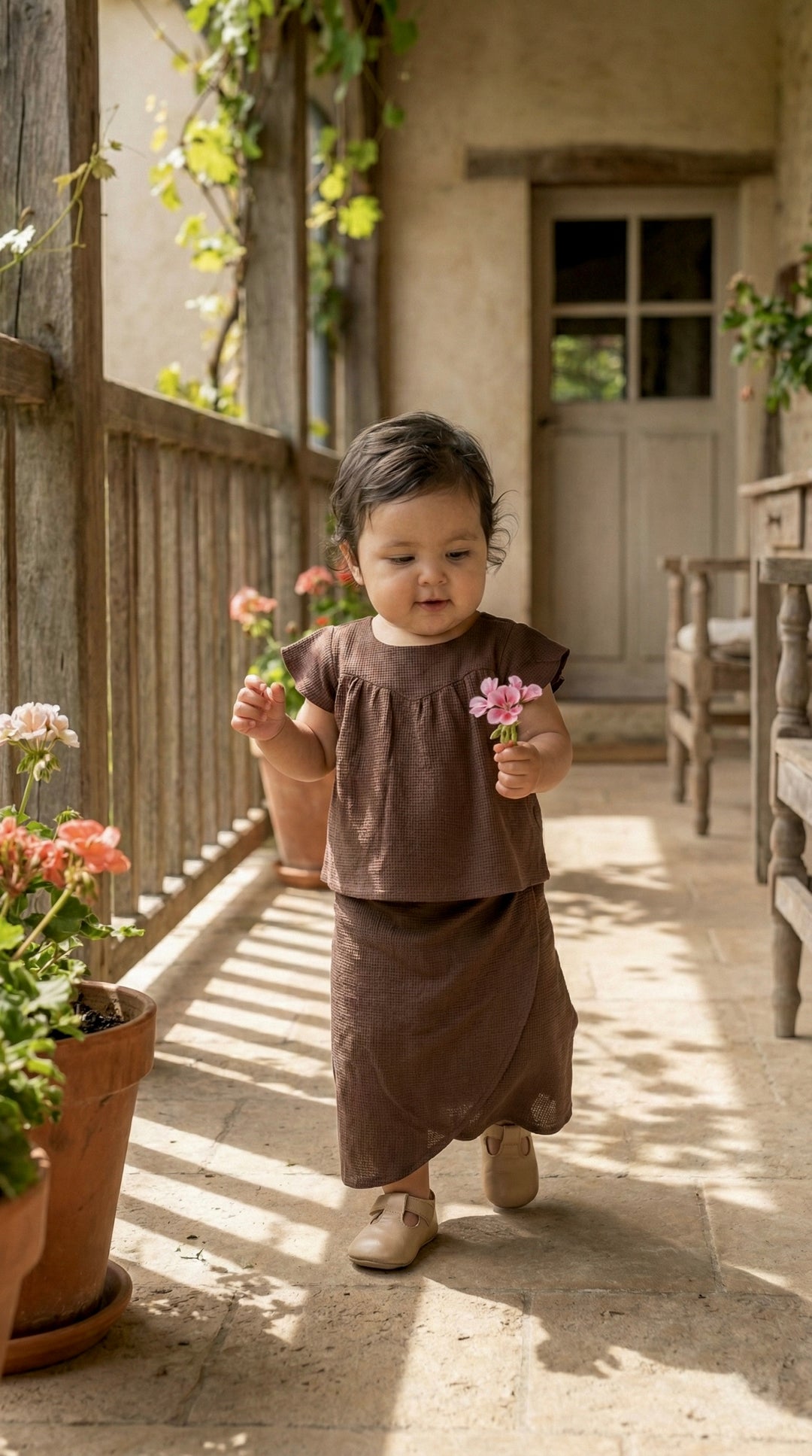 KEKWA Baby's Mini Kurung Set in Chocolate Gingham