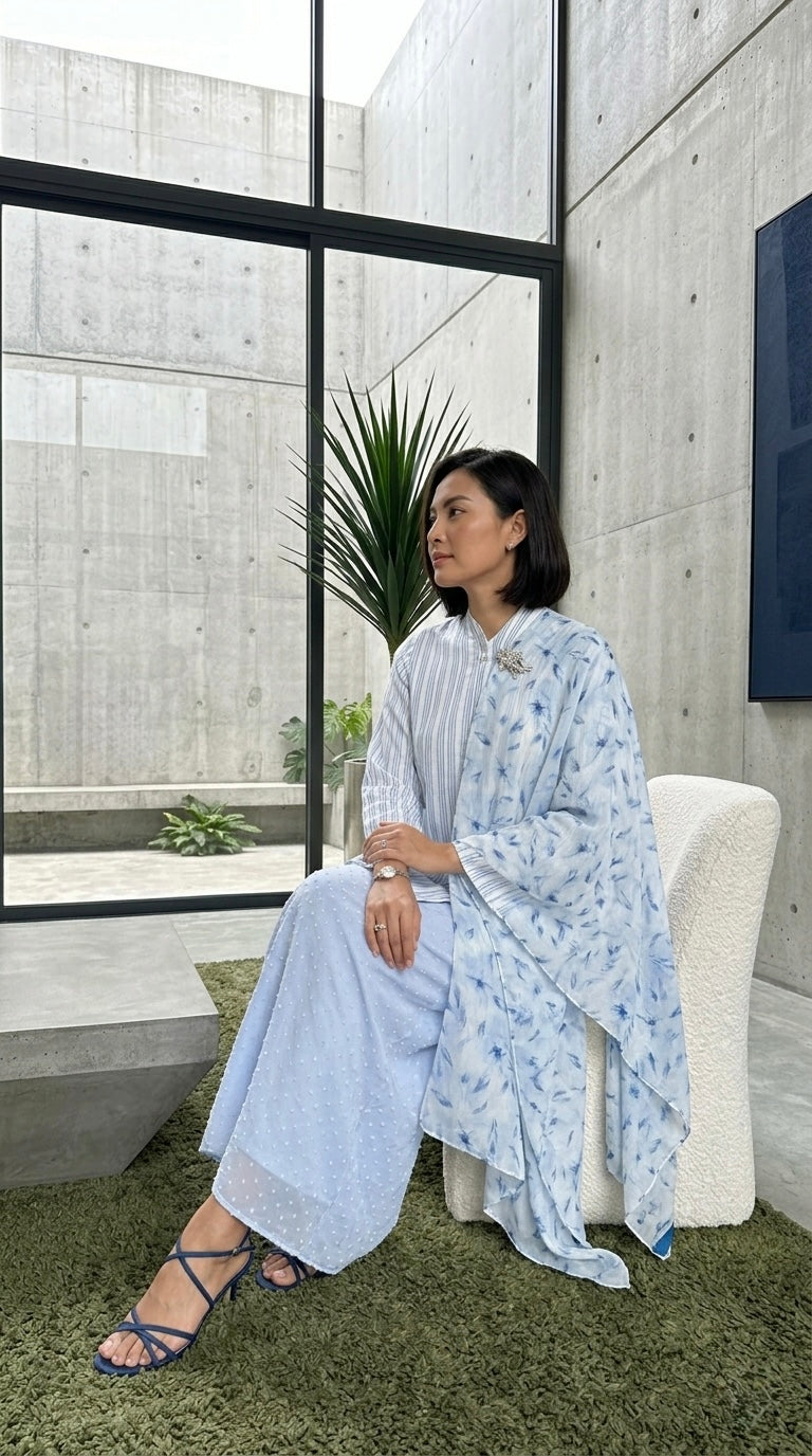 CEMARA Short Kebaya Set in Cornflower Blue