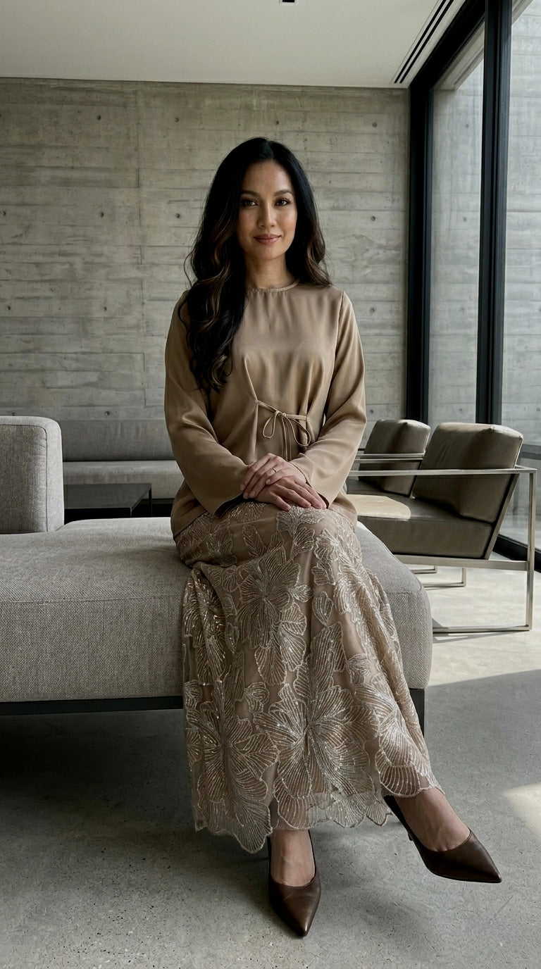 MONA Blouse & Skirt Set in Gilded Taupe