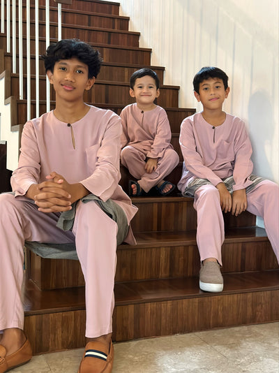 QAID Baby’s Teluk Belanga Baju Melayu Set in Dusty Lilac