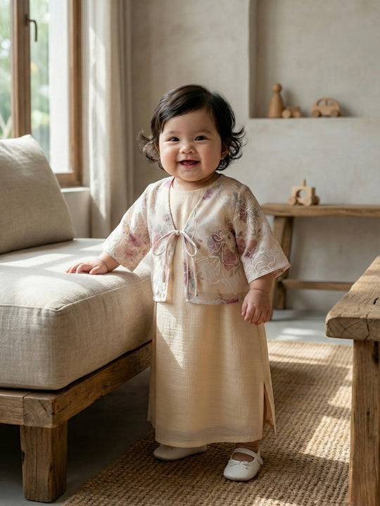 IXORA Baby's Dress with Bolero Set in Vanilla Rose