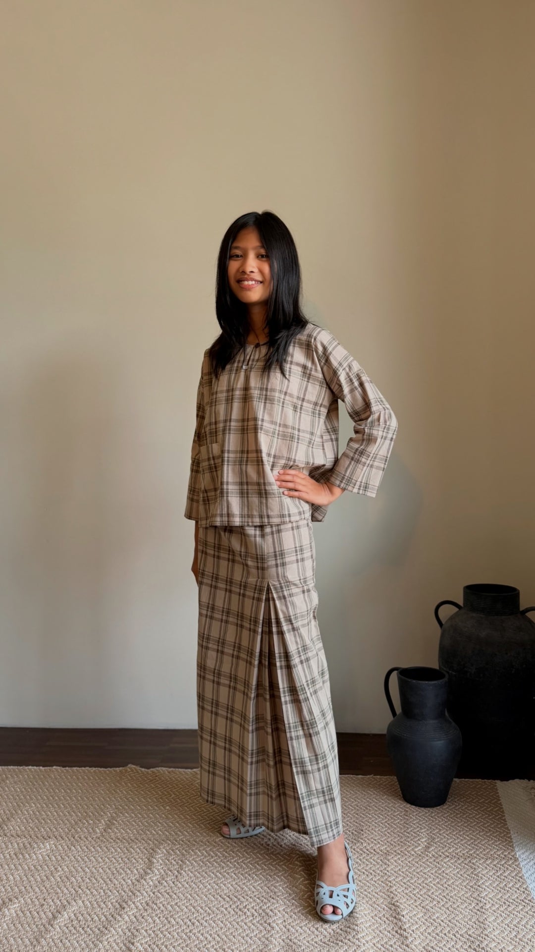 KESUMA Kurung Kedah Set in Olive Plaid