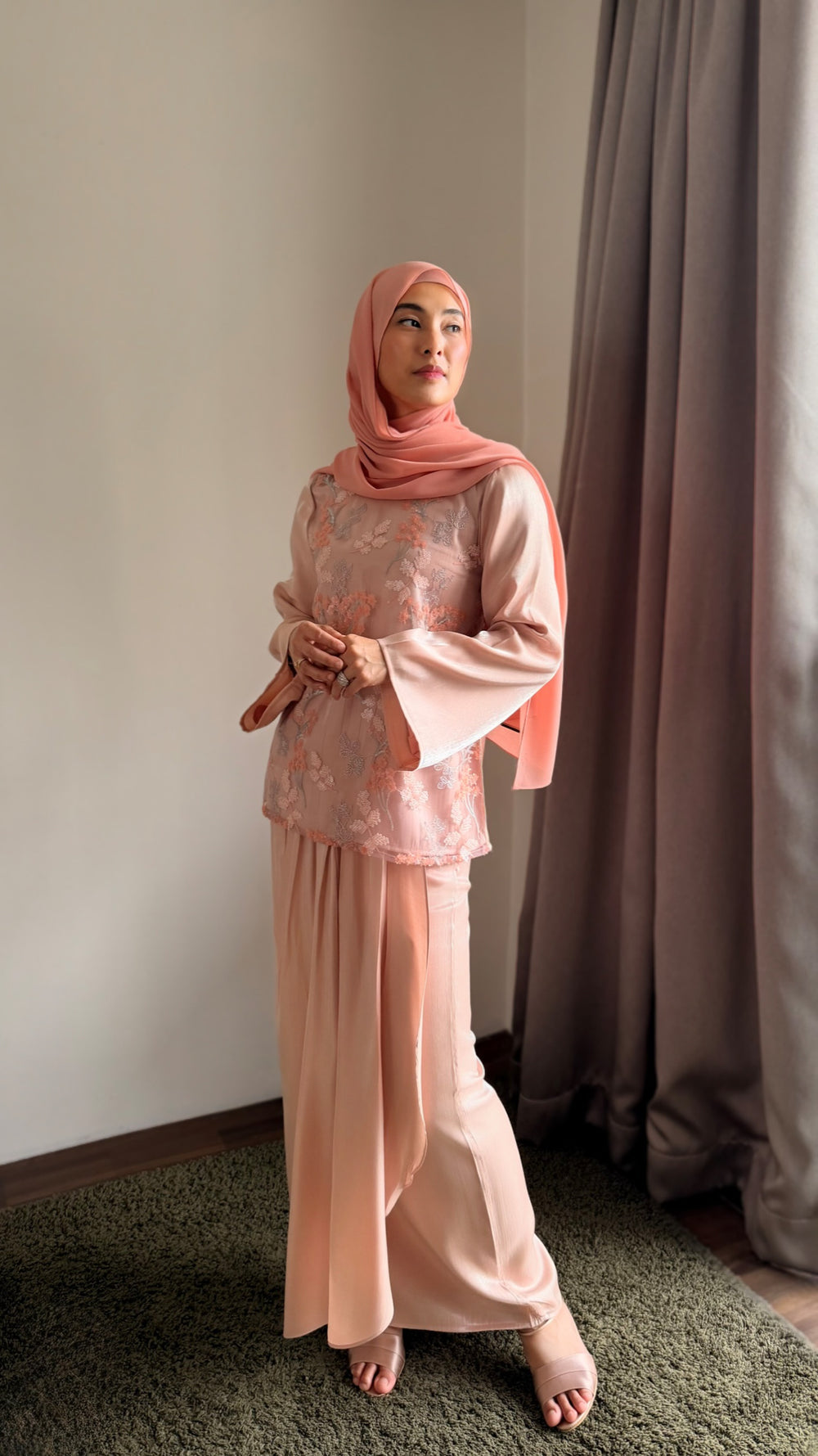 KEMBOJA Modern Kurung Set in Blush Peach