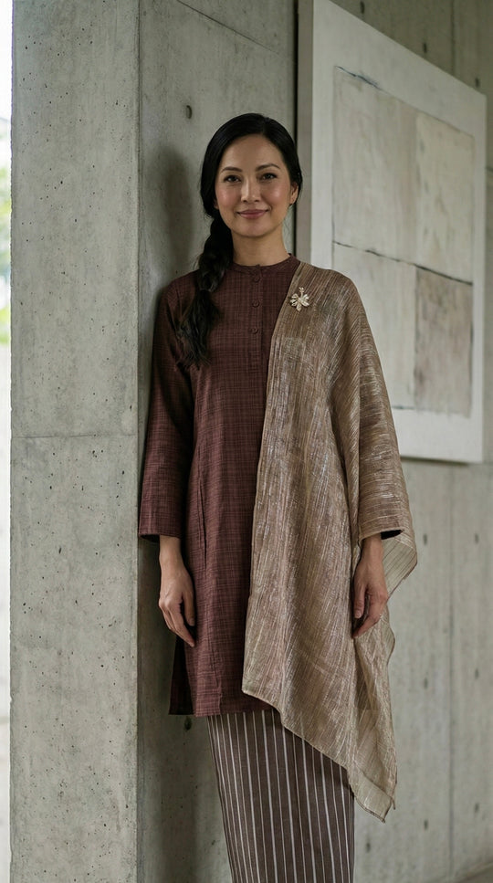 DAYANG Riau Kurung Set in Brown Gingham