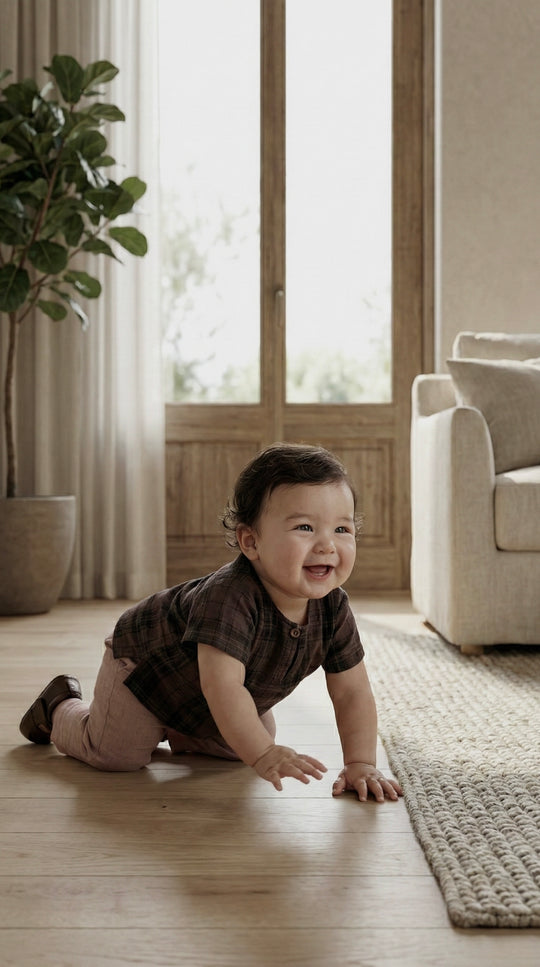 MUDA Baby's Teluk Belanga Kurta in Espresso Plaid
