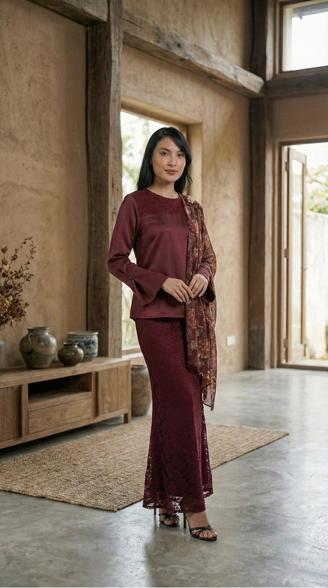 YASMIN Modern Kurung Set in Rosewood