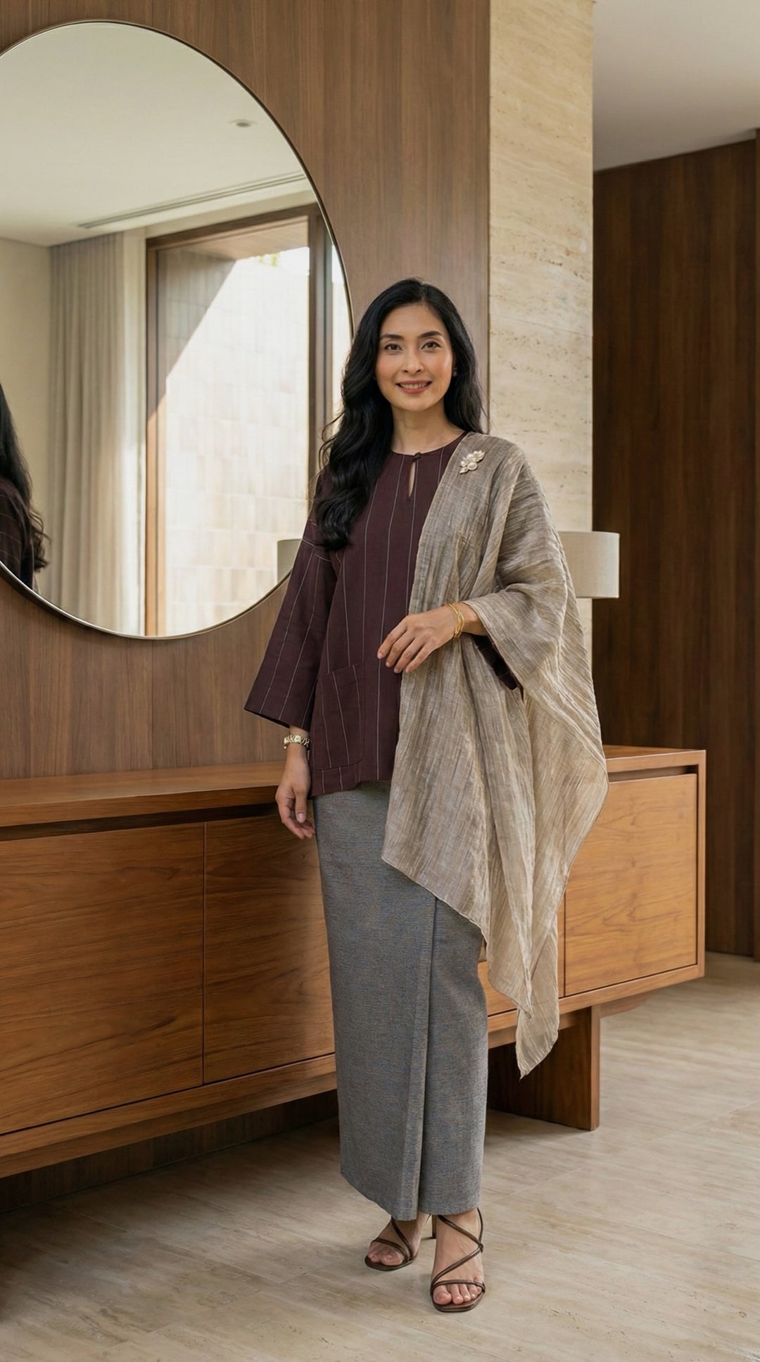 MAIMUNAH Classic Kurung Kedah Set in Chocolate
