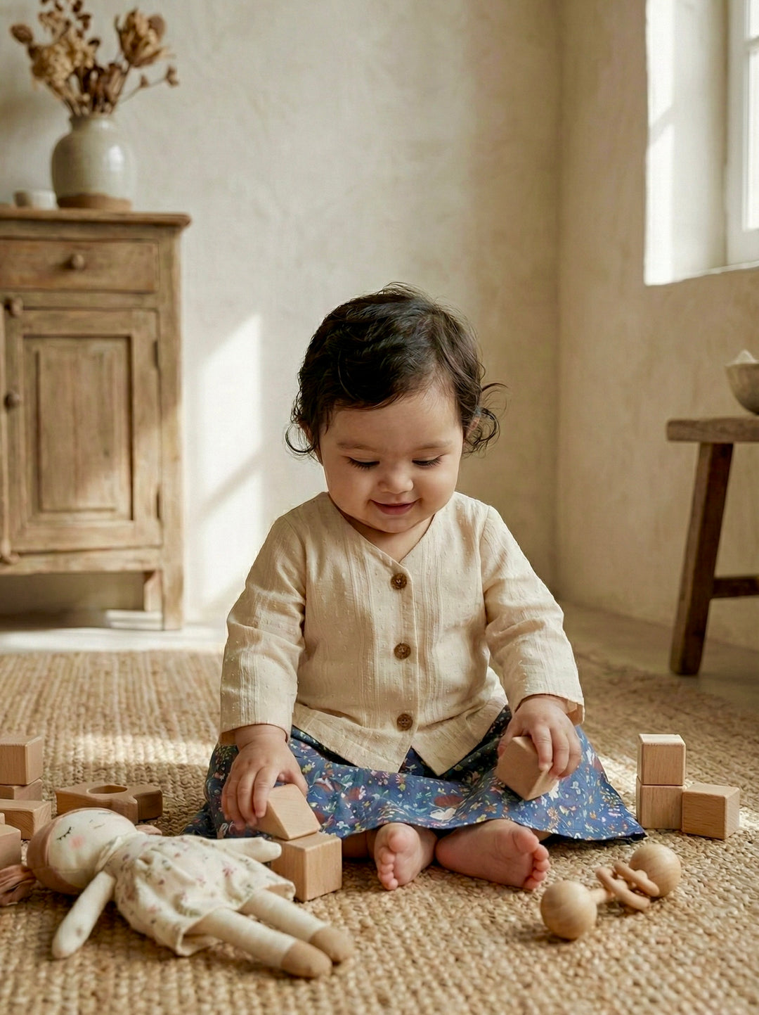 MAWAR Baby’s Modern Kebaya Set in Tan