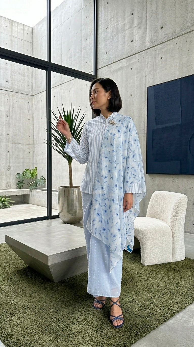 CEMARA Short Kebaya Set in Cornflower Blue