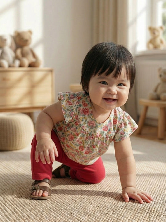 KEKWA Baby's Blouse & Pants Set in Red Rose