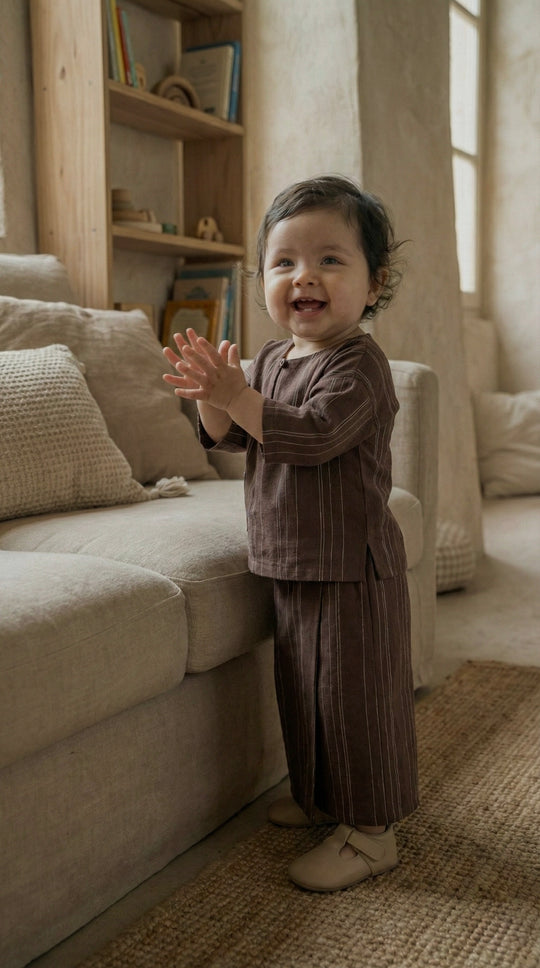 KESUMA Baby's Kurung Kedah Set in Brown Stripes