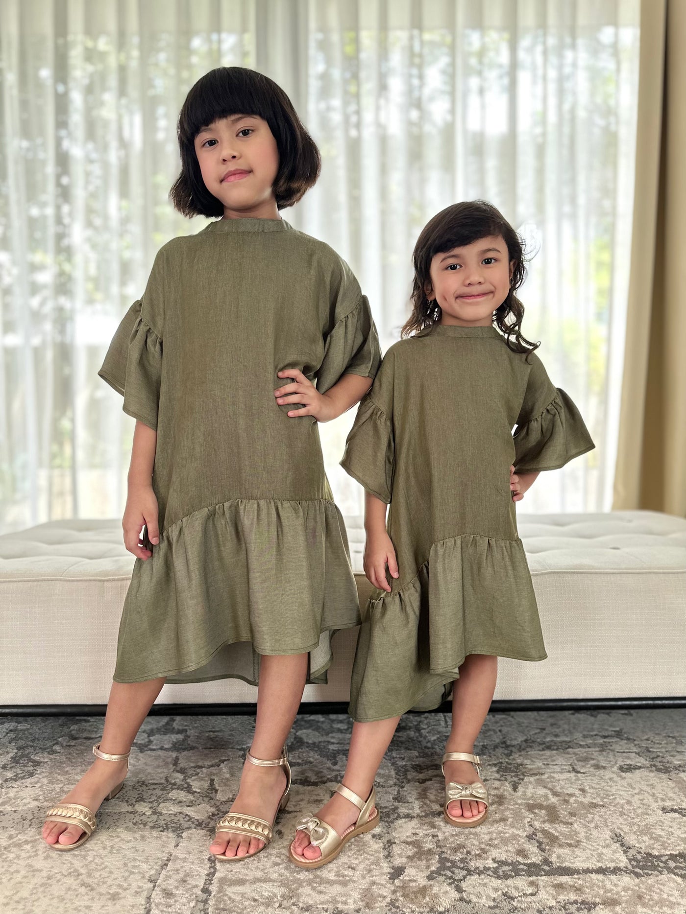 ANGELINA Flounce Dress in Mudgreen
