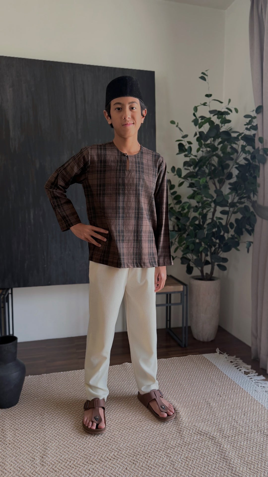 PEKAN Teluk Belanga Kurta in Espresso Plaid