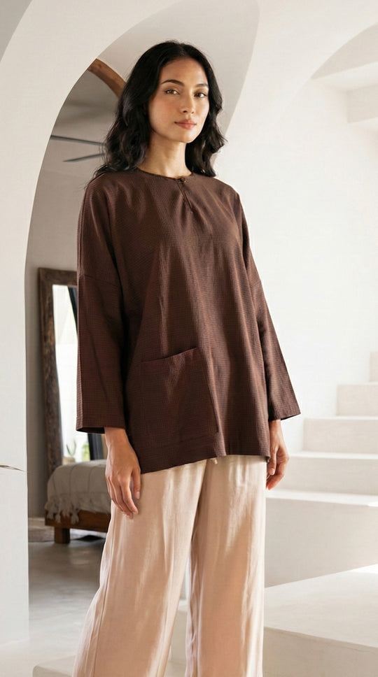 MAIMUNAH Kedah Top in Chocolate Gingham