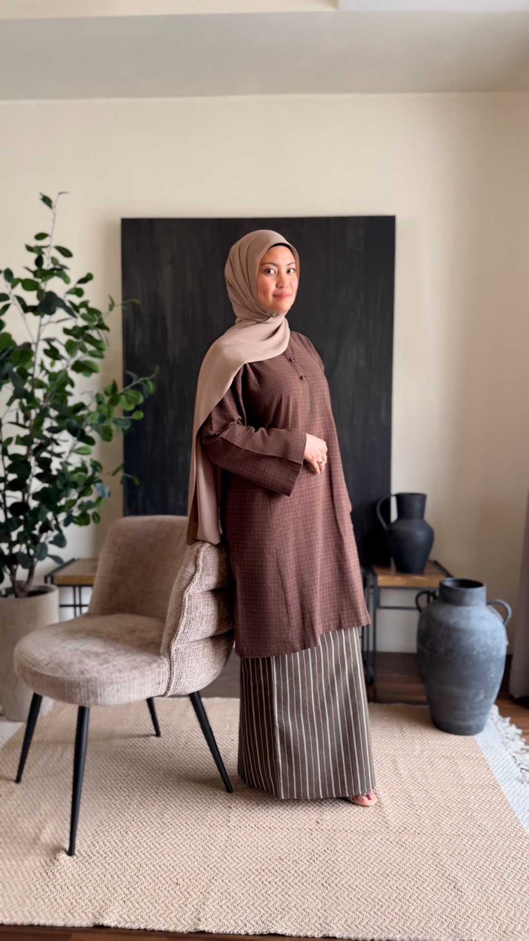 DAYANG Riau Kurung Set in Brown Gingham