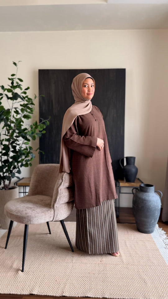 DAYANG Riau Kurung Set in Brown Gingham