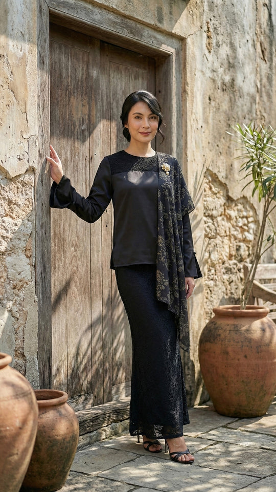 YASMIN Modern Kurung Set in Noir Grace