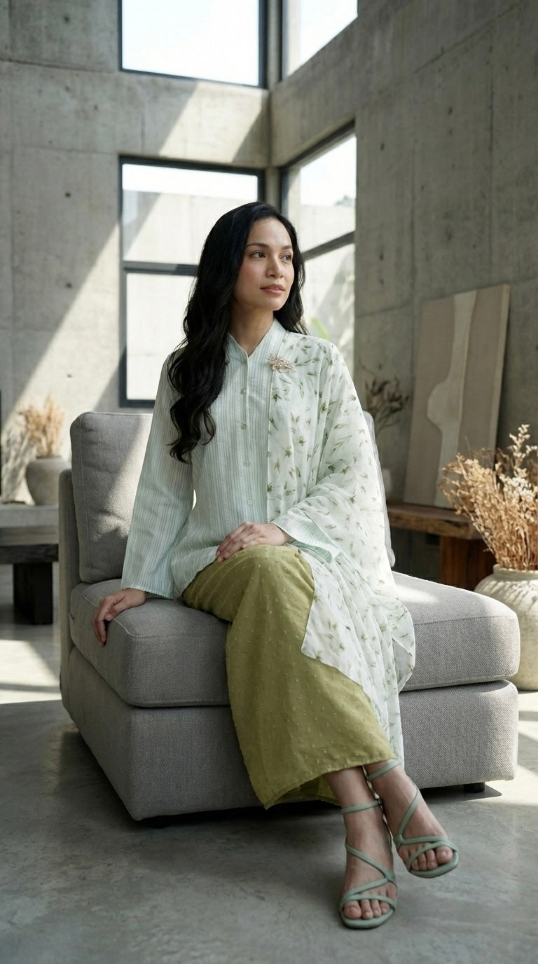 CEMARA Short Kebaya Set in Dewlight Green