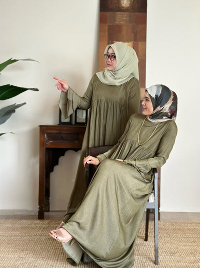 SERENA Flounce Maxi Dress in Mudgreen