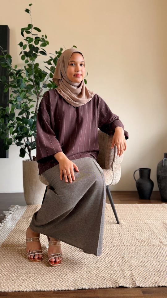 MAIMUNAH Kurung Kedah Set in Chocolate