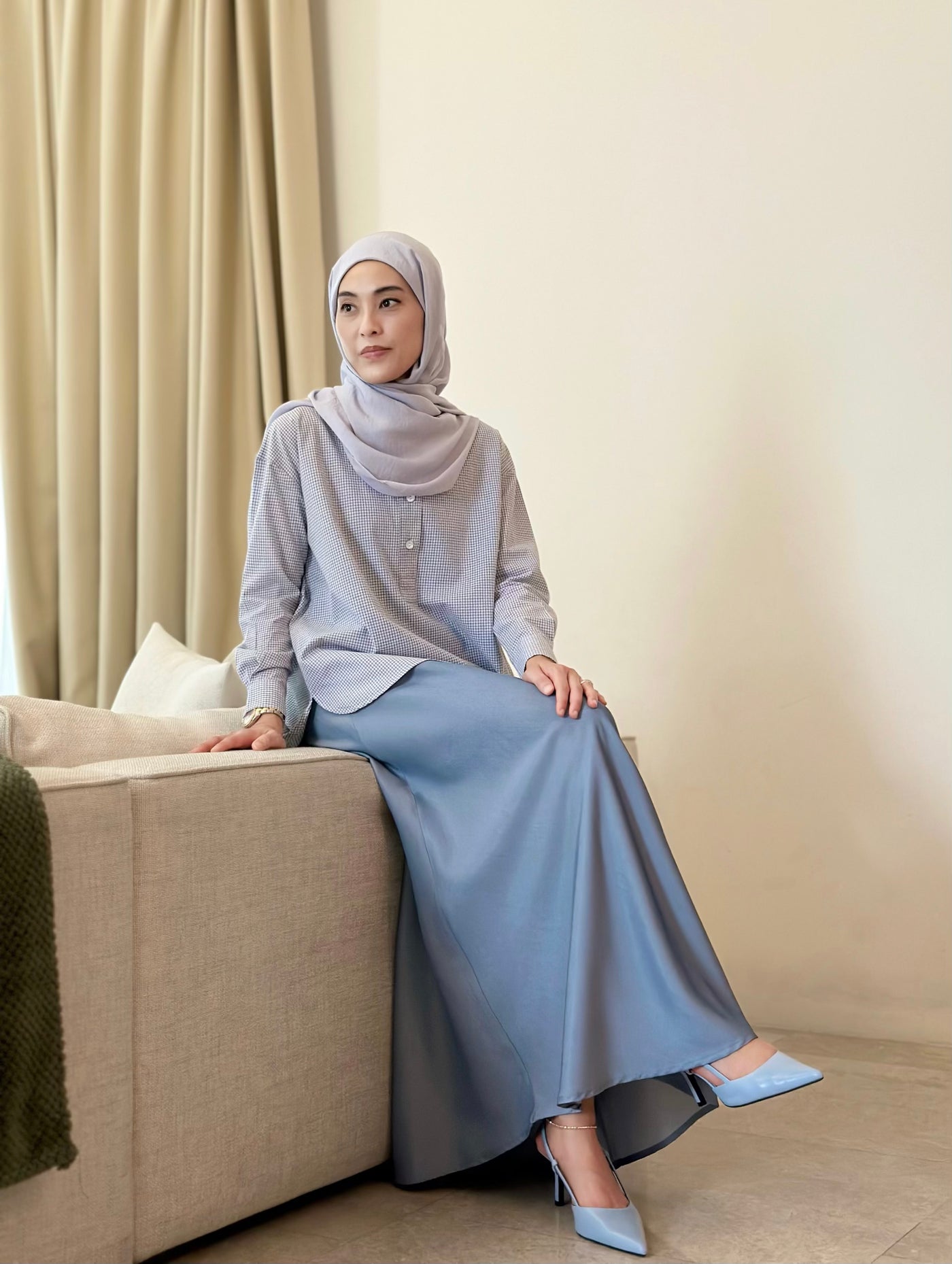 EDEN Flared Maxi Skirt in Dusty Blue