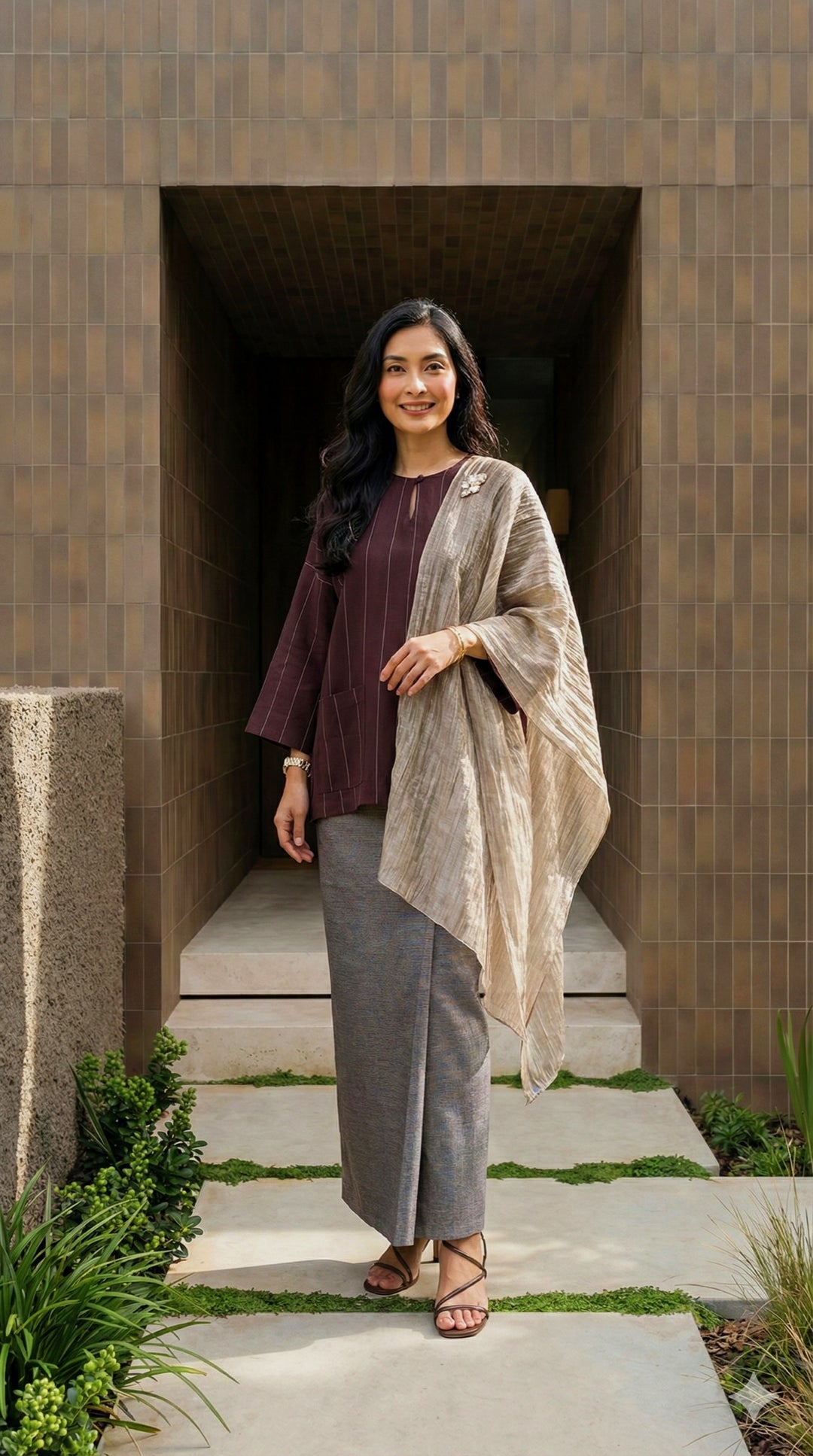 MAIMUNAH Classic Kurung Kedah Set in Chocolate