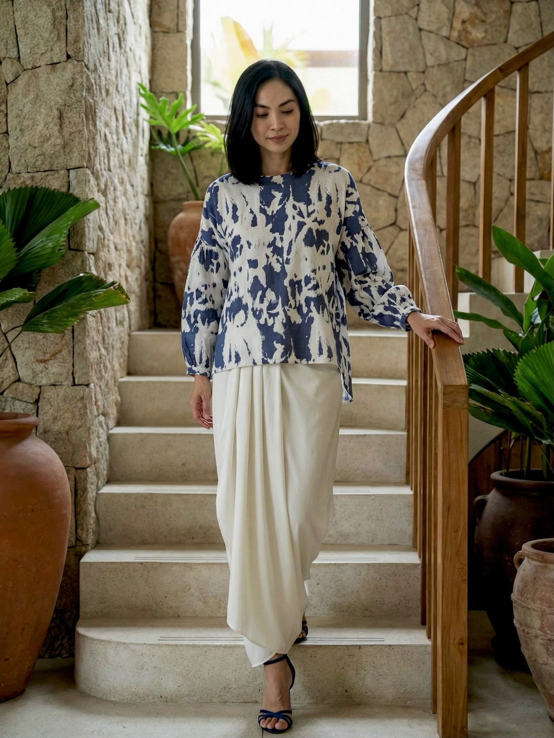 LANTANA Short Kurung Set in Vanilla Azure