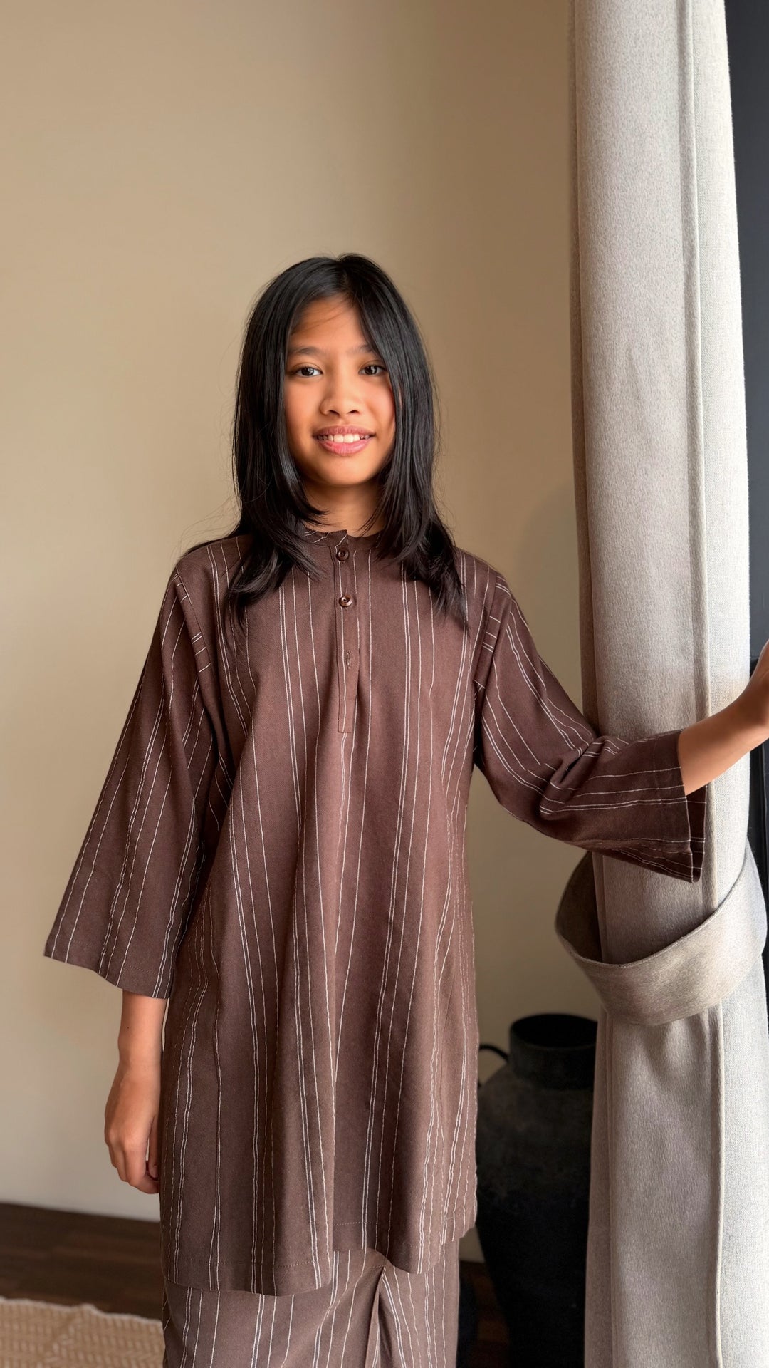 DELIMA Riau Kurung Set in Brown Stripes