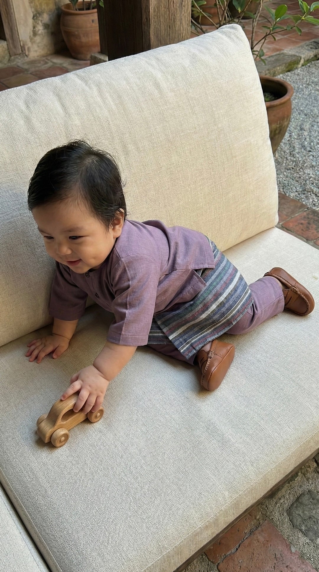 QAID Baby’s Teluk Belanga Baju Melayu Set in Desert Blush