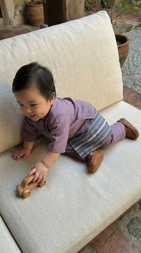 QAID Baby’s Teluk Belanga Baju Melayu Set in Desert Blush