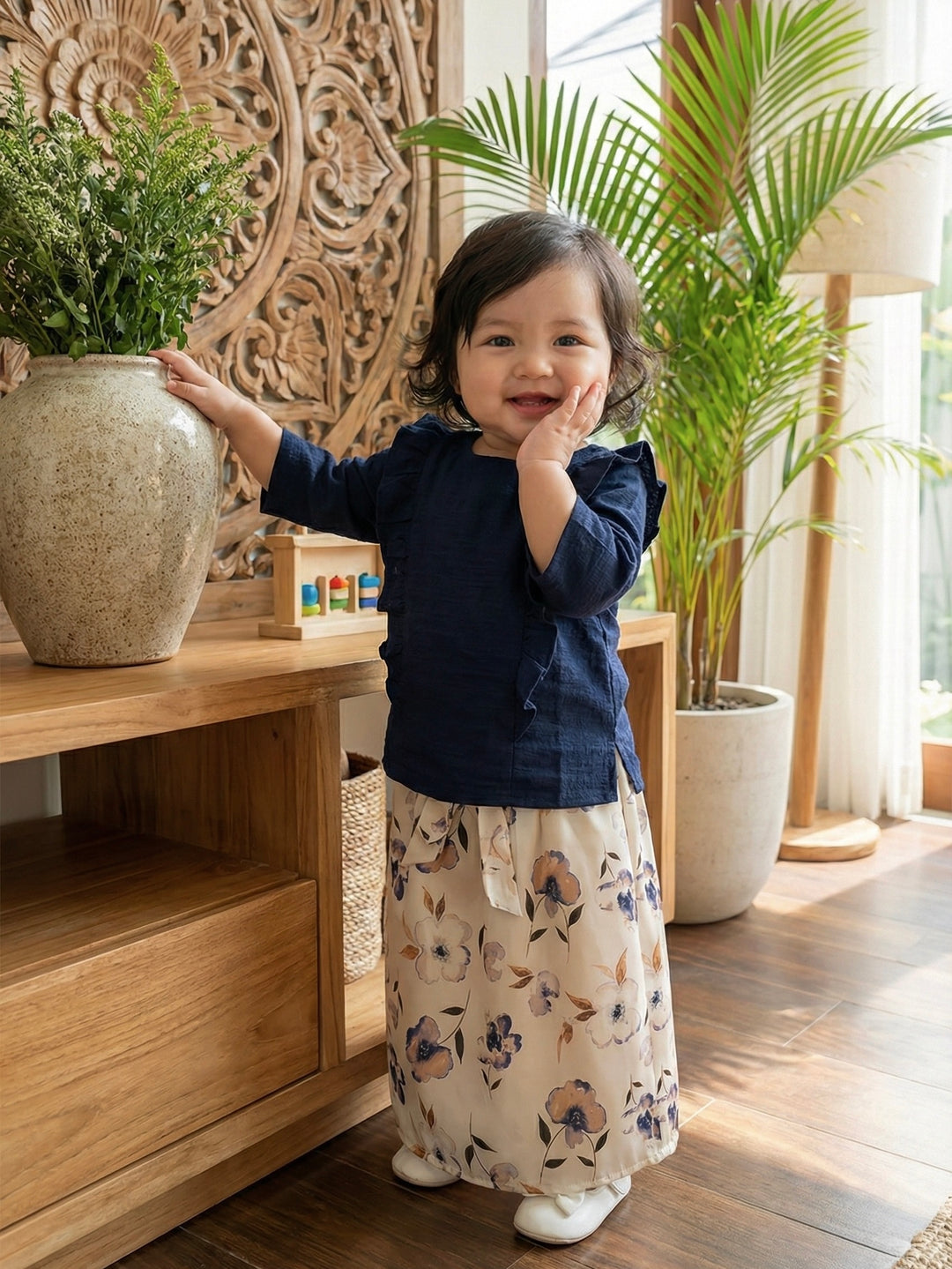 RIANG Frill Blouse & Skirt Set in Midnight Bloom