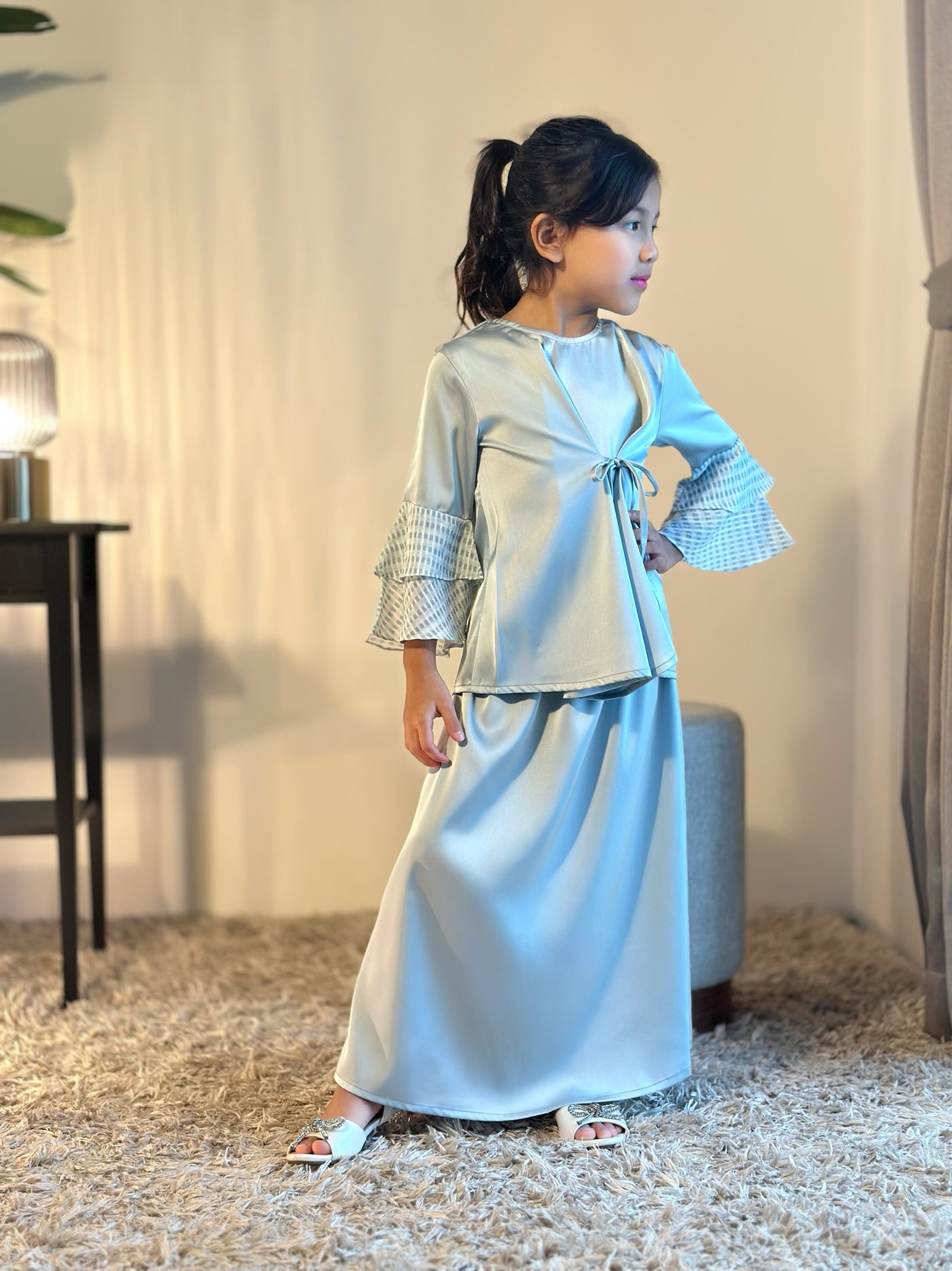 IRIS Tie-Waist Kurung Set in Icy Mist