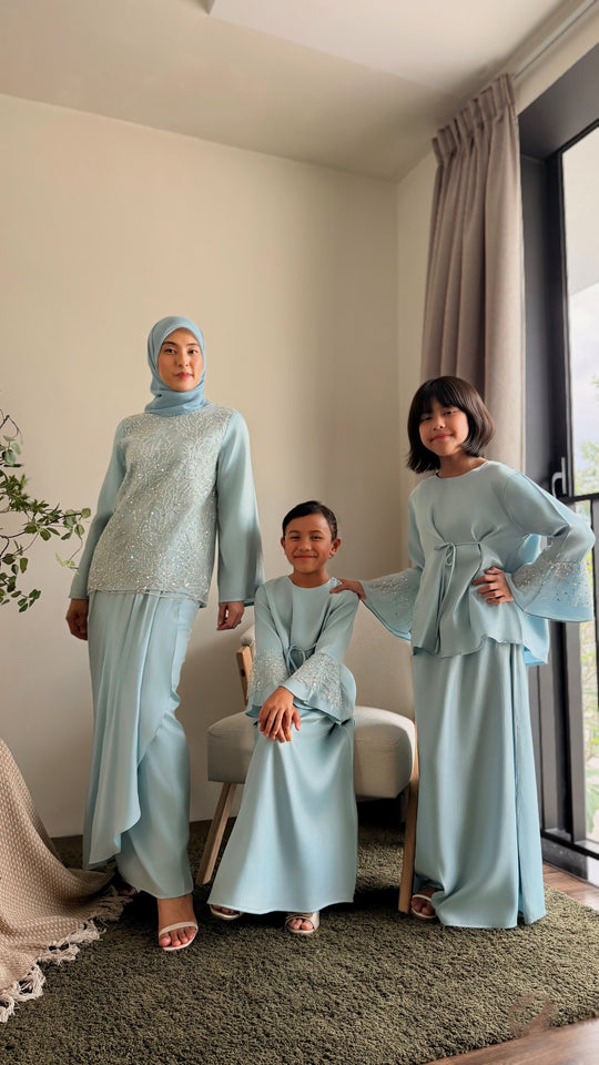 KEMBOJA Modern Kurung Set in Gilded Ice Blue