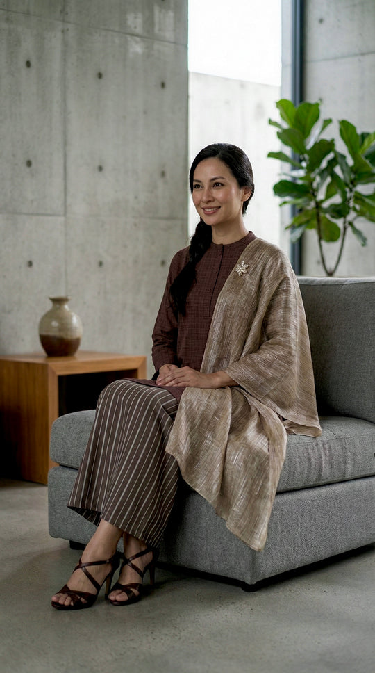 DAYANG Riau Kurung Set in Brown Gingham