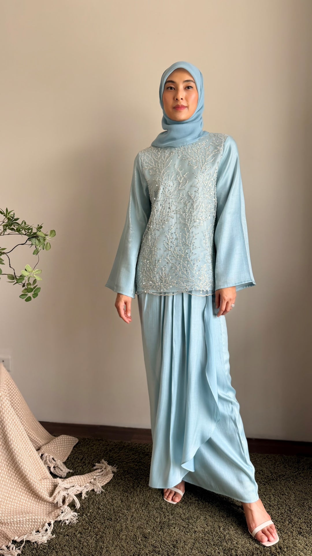 KEMBOJA Modern Kurung Set in Gilded Ice Blue