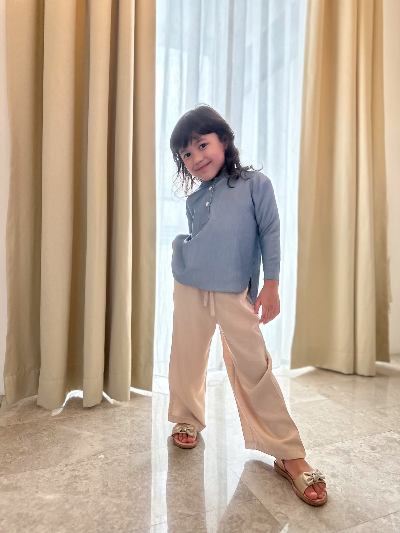CLAIRE Asymmetric Blouse in Dusty Blue (Top Only)