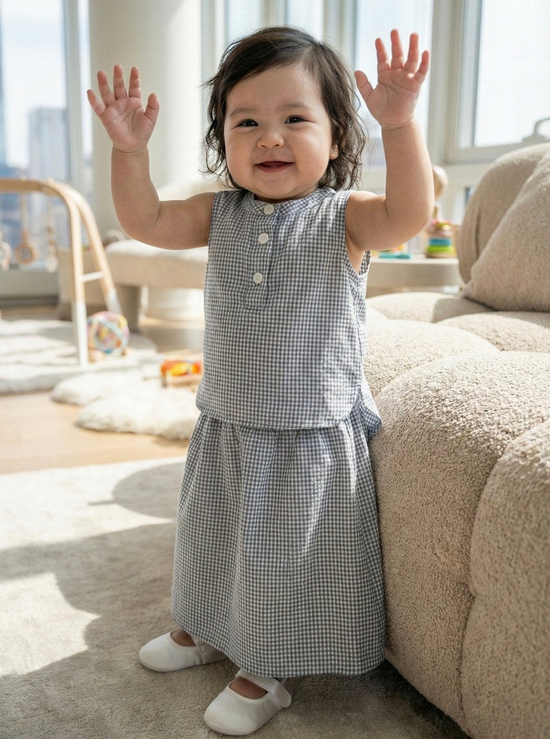 ELLIE Baby’s Sleeveless Blouse and Skirt Set in Gingham