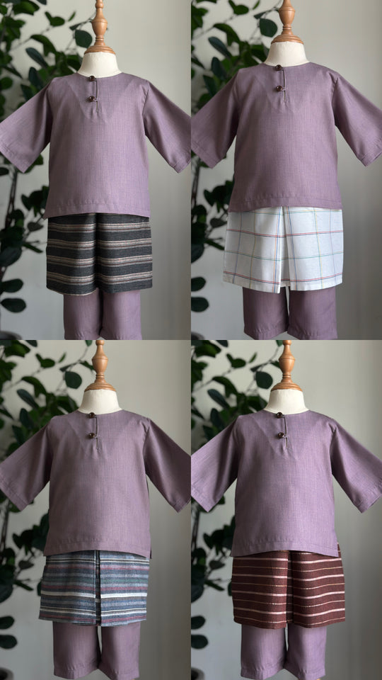 QAID Baby’s Teluk Belanga Baju Melayu Set in Desert Blush